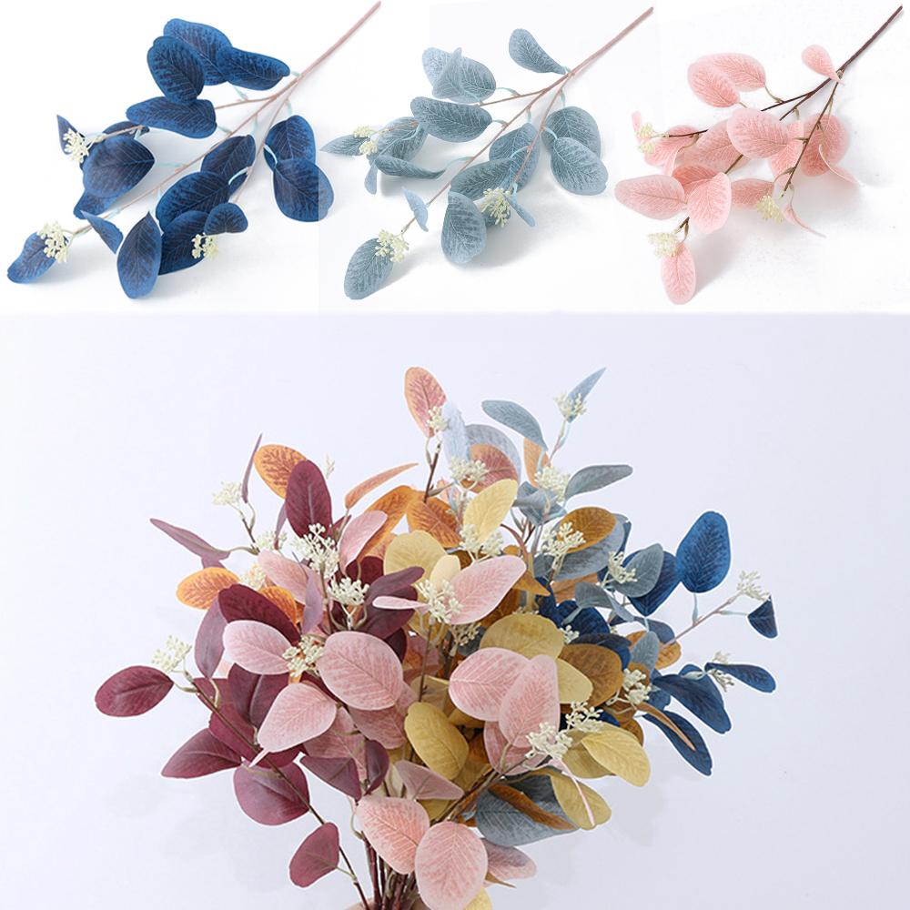 Home Decor Leaves With Fruits Artificial Eucalyptus Stems Bridal Bouquet Simulation Plants Branches