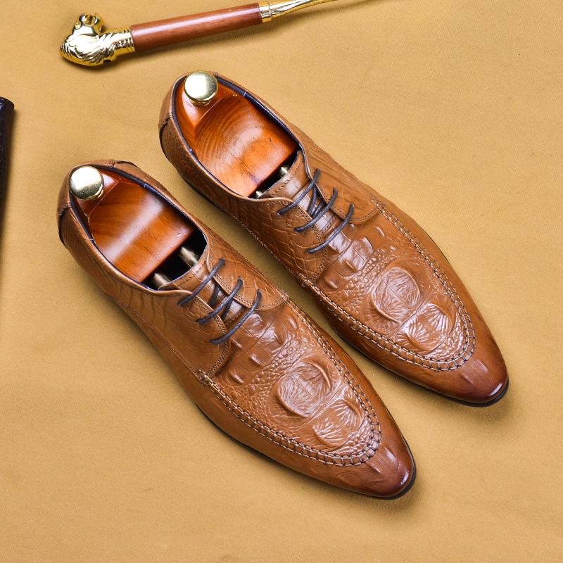 British Business Dress Leather Shoes Real Cowhide Pointed Crocodile Pattern Casual Men'S Shoes Large Size