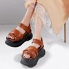 Thick Sole Peep Toe Platform Sandals Genuine Leather Vintage Comfortable Women's Wedges Shoes