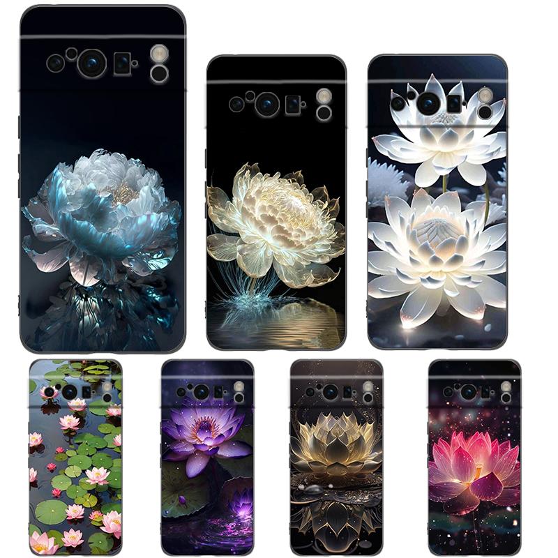 Роскошный Чехол-Цветок Лотоса для Google Pixel 9 8 7 6 Pro XL 8A 6A 7A 5G Мягкий Ударопрочный ТПУ Черный Чехол Fundas