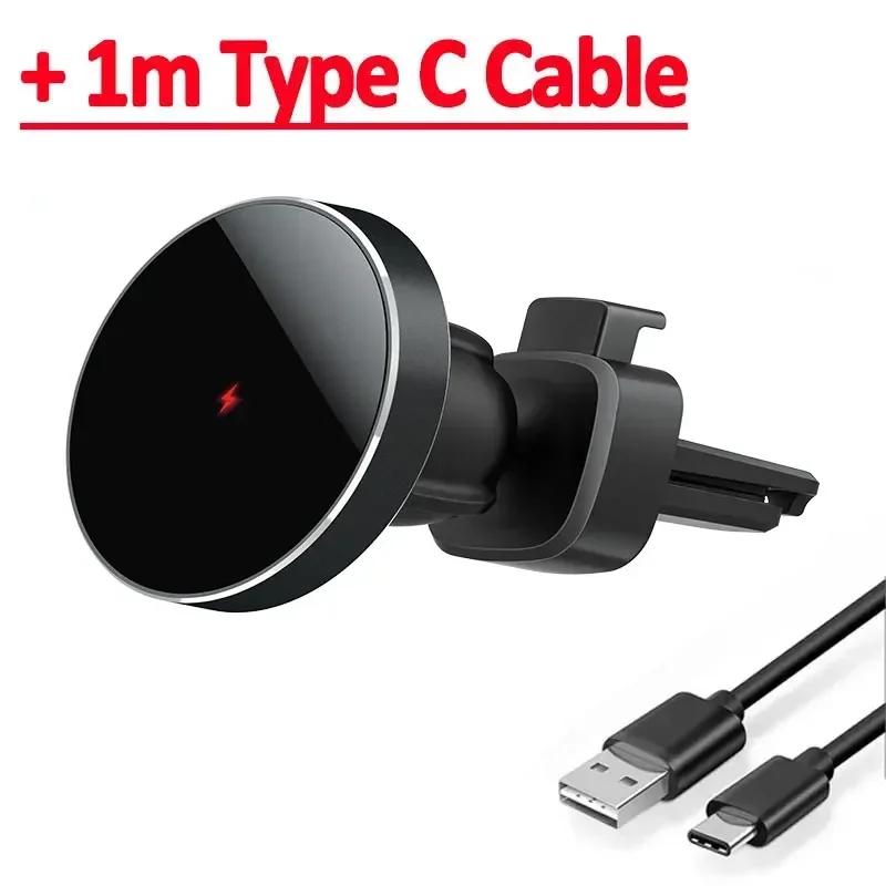 Магнитное беспроводное автомобильное зарядное устройство с вращением на 360°, держатель для телефона с воздуховыпускным отверстием, зажим для Magsafe iPhone 16 15 14 13 12, станция быстрой зарядки