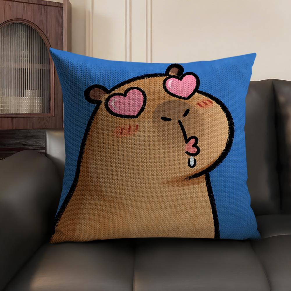 Cute Kicapara Cartoon Cushion Cover Natural Linen Organic Fabric DoubleSided Printing Sofa Home Decor Gift Pillow Case