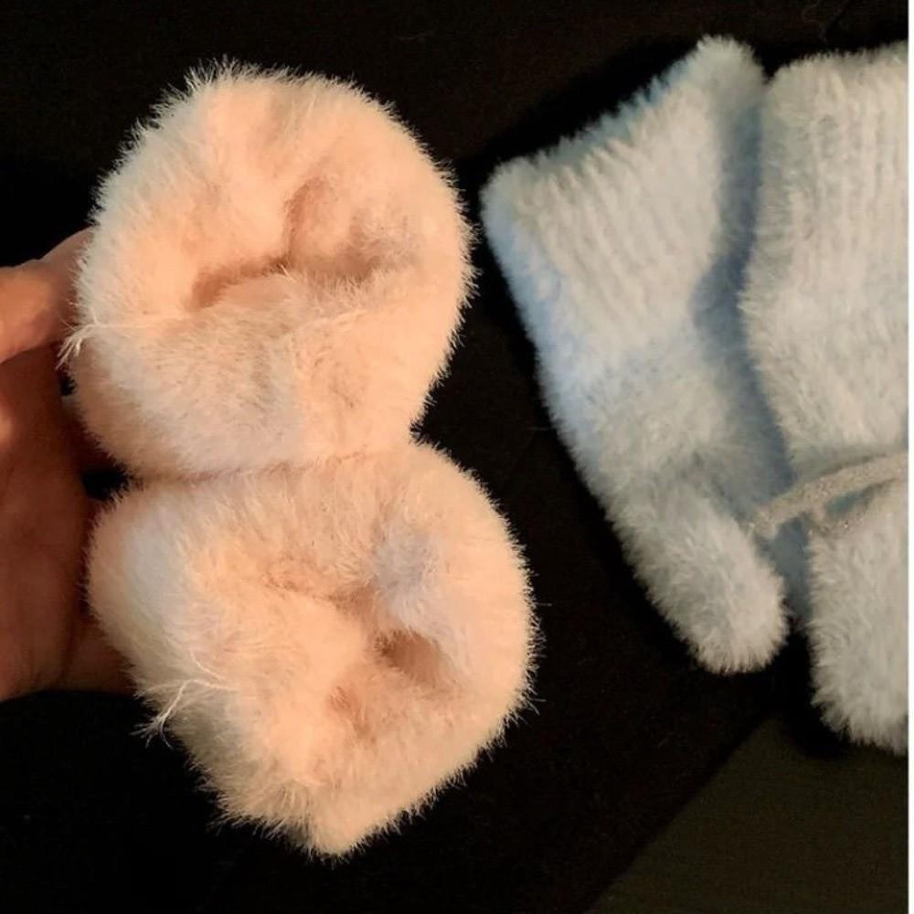 Fashion Milk Blue Milk Powder Knitted Gloves Bowknot Coldproof Warm Mittens Thick Windproof Autumn Winter Gloves Women