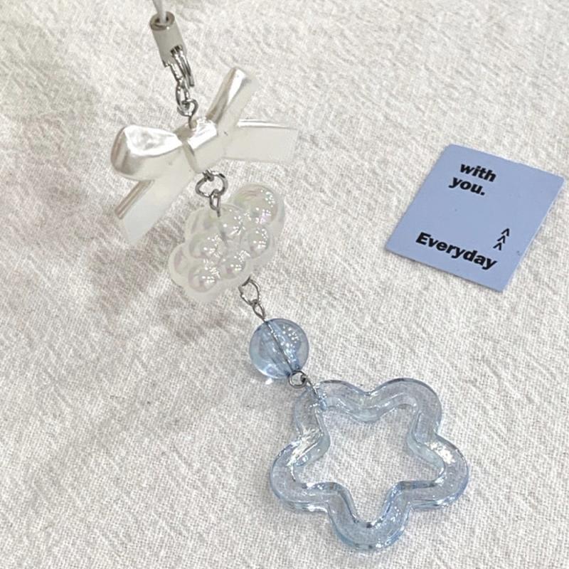 Multi-Color Acrylic Star Clouds Bowknot Beaded Mobile Phone Charm Chain Pen Bag Backpack Pendant Keychain Gift