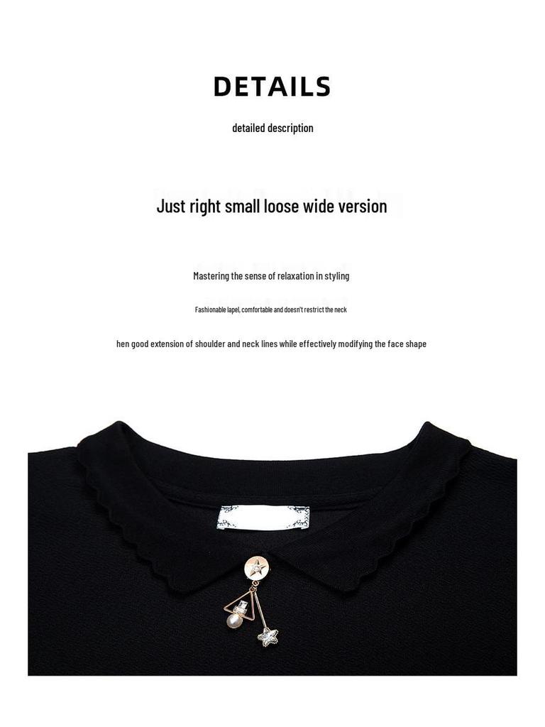 Plus Size Women's Autumn Long Sleeve Versatile Loose Turn-Down Collar T-shirt for Middle-Aged Moms