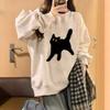 Spring Autumn Vintage Women's Loose Casual Cat Printing Sweatshirt Fashion Simple All-match Pullover Top Female