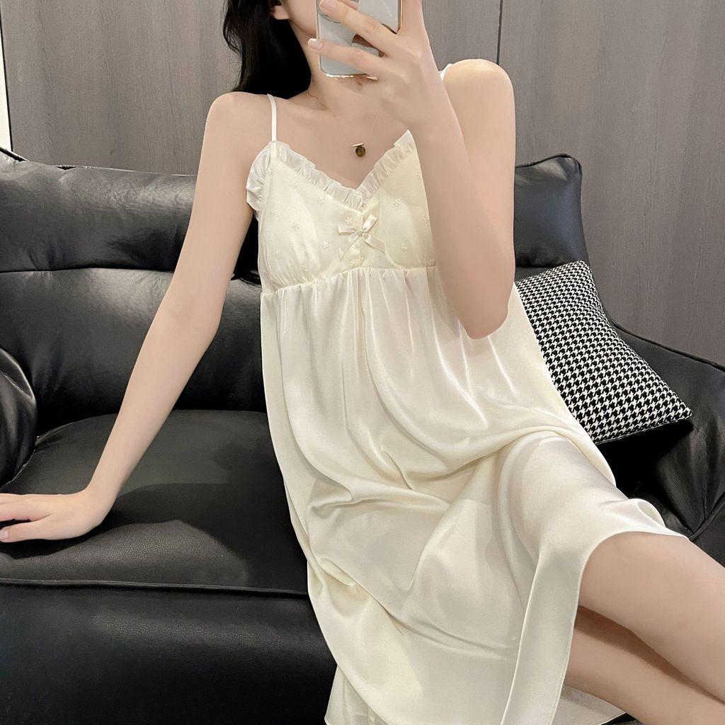 Ice Silk Sleeveless Nightdress With Vneck For Summer Lounge And Sleep Comfort
