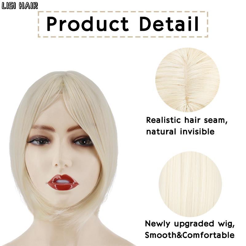 MISS WIG Синтетический короткий прямой парик-топпер на заколке для наращивания волос, натуральный пушистый топ, искусственная часть волос с челкой