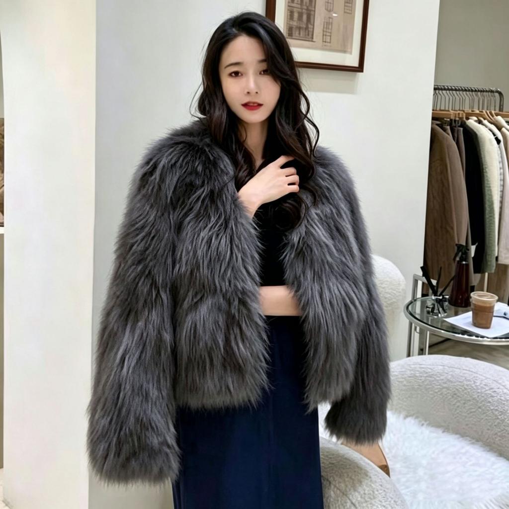Nuovo cappotto corto sottile in peluche con inserti in pelo di volpe e pelo di visone artificiale per autunno e inverno