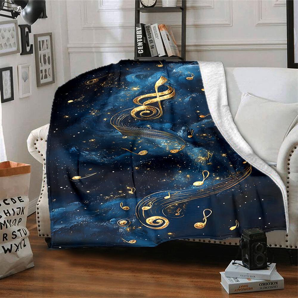 1pc Music Notes Blanket, Lightweight Flannel Throw Blanket for Sofa, Bed, Travel, Camping, Living Room, Office, Couch, Chair, and Bed