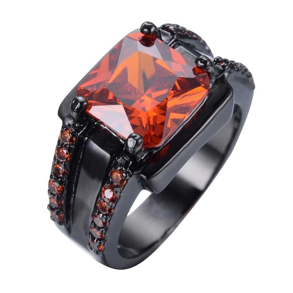 Vintage Male Female Crystal Green Ring Charm Black Gold Wedding Rings Punk Square Zircon Engagement Rings For Men Women