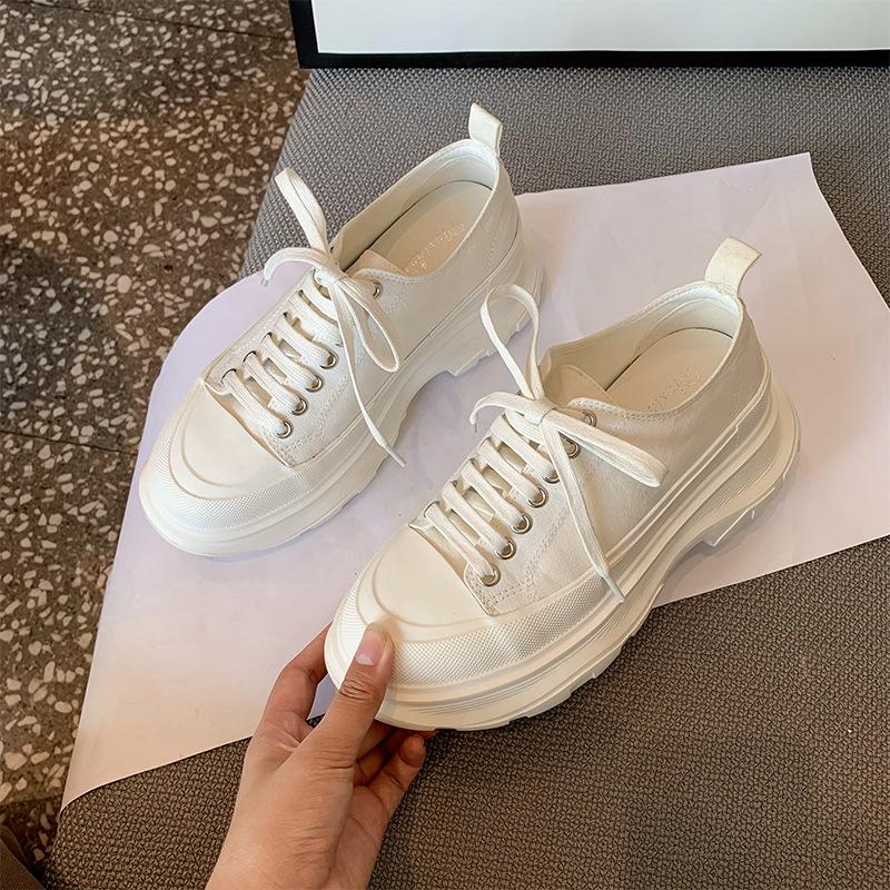2021 Spring New McQueen Dad Shoes Platform Canvas Shoes Inner Height Increase Versatile Muffin Lace-up Sneakers Children