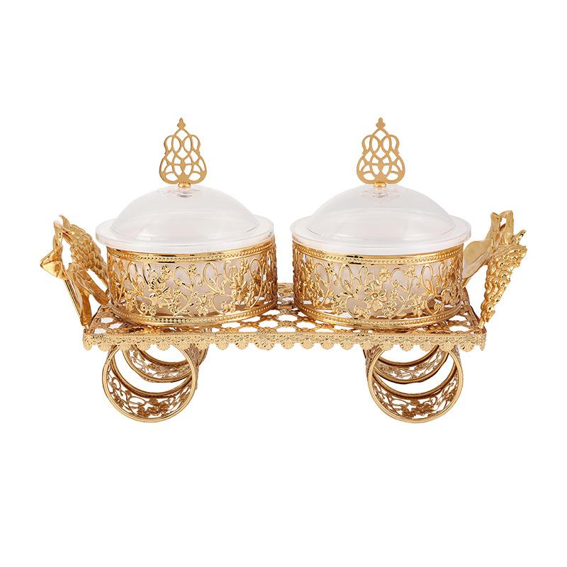 Позолоченный фруктовый поднос, конфетница, коробка для сухофруктов с крышкой, металлические ажурные поделки, украшения, креативная фруктовая десертная чаша, украшение для дома