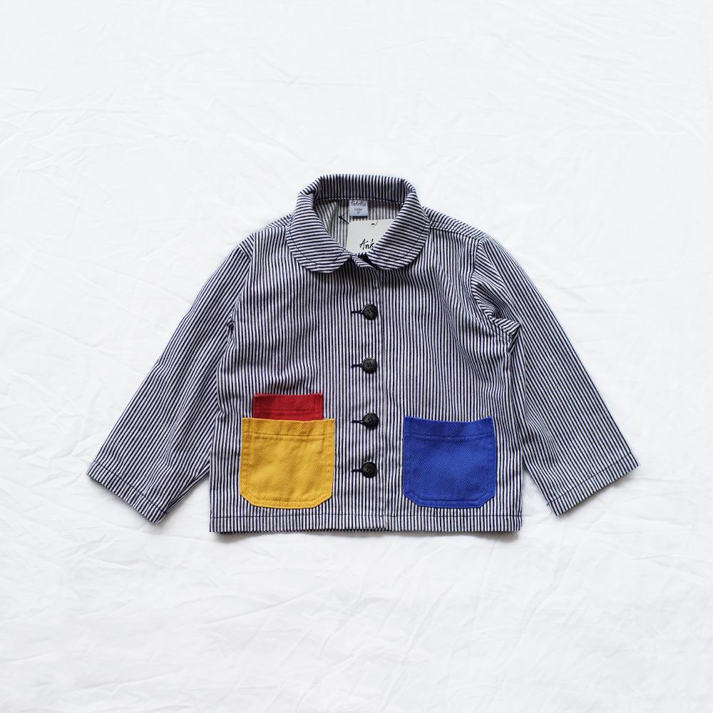 ANKRT Полосатая джинсовая куртка свободного кроя для девочек и пальто в стиле колор-блок для мальчиков