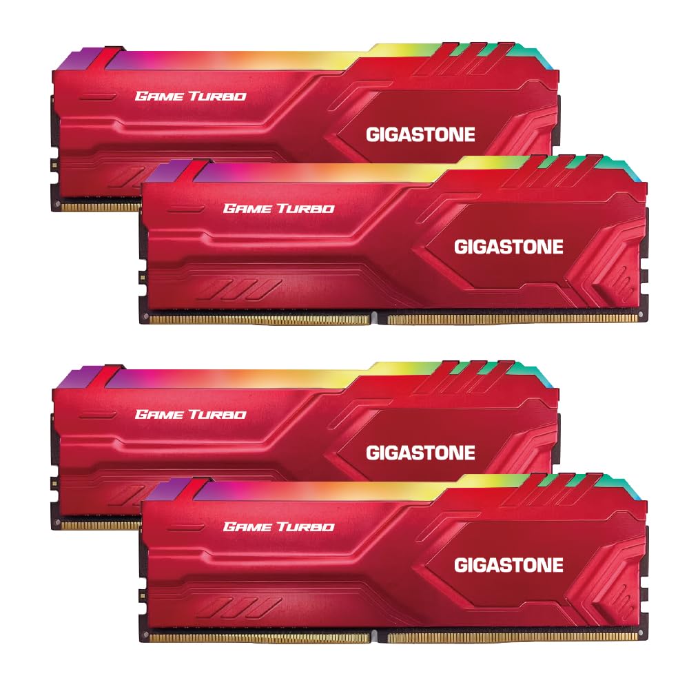 GIGASTONE Game TURBO 8 ГБ x 4 DDR4 3600 МГц CL Модуль небуферизованной игровой настольной памяти UDIMM Intel XMP AMD Ryzen Красный (Комплект 32 ГБ) PC4-28800 18-22-22-42,