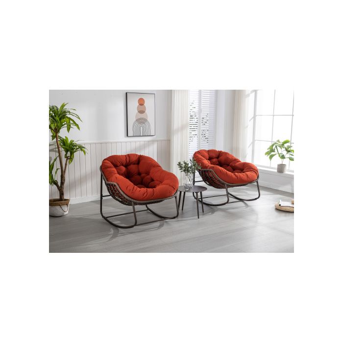 Fauteuil à bascule d'extérieur en rotin avec dossier, adapté aux porches, salons, terrasses et jardins, orange