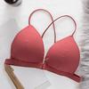 Women Solid Color Bra Triangle Cup Thin Straps Wrapping Chest Front Buckle Wireless Ribbed