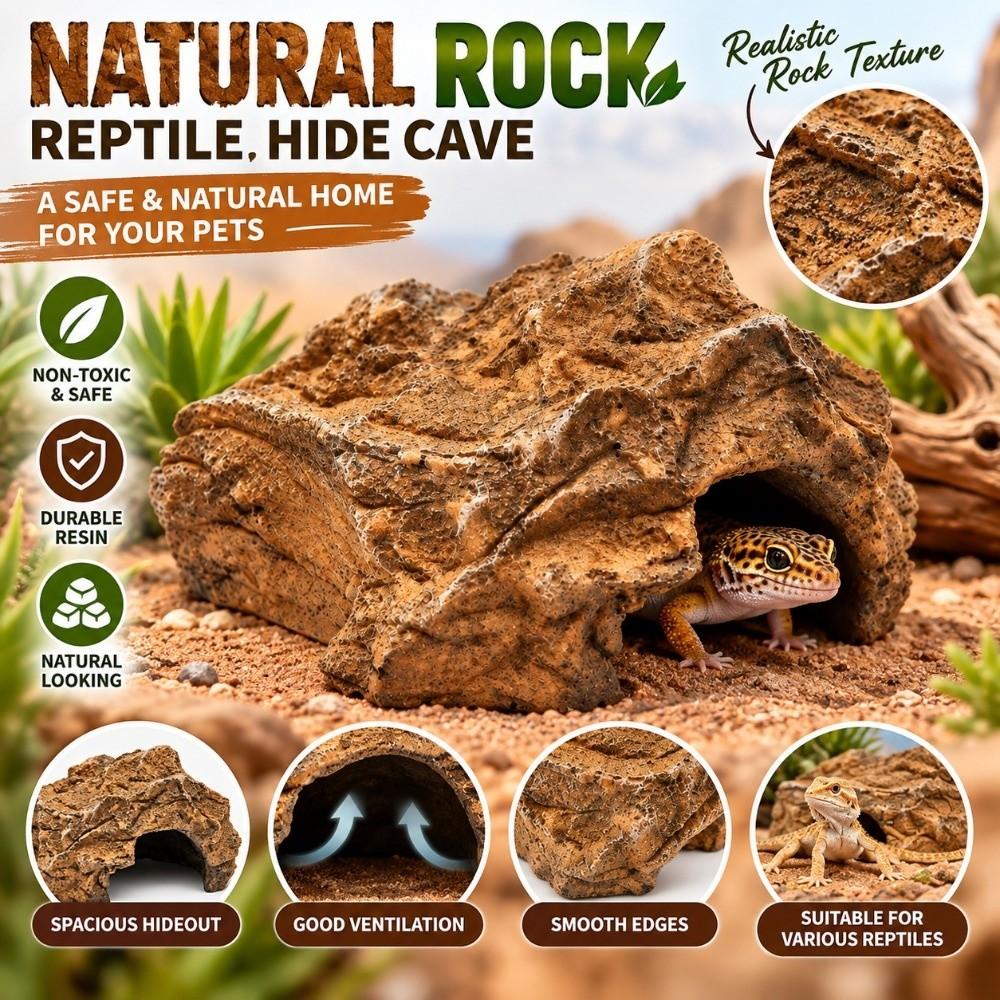 Flat Base Reptile Hide Cave Odorless Hideout Decor Decorative Natural Rock Design Terrarium Setup