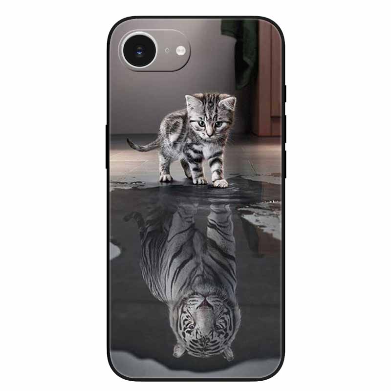 Black Phone Case Cover For Apple iPhone 16e Cases Printed TPU Soft Bumper Shell for iPhone16e 16e 2025 Protection Silicon Covers