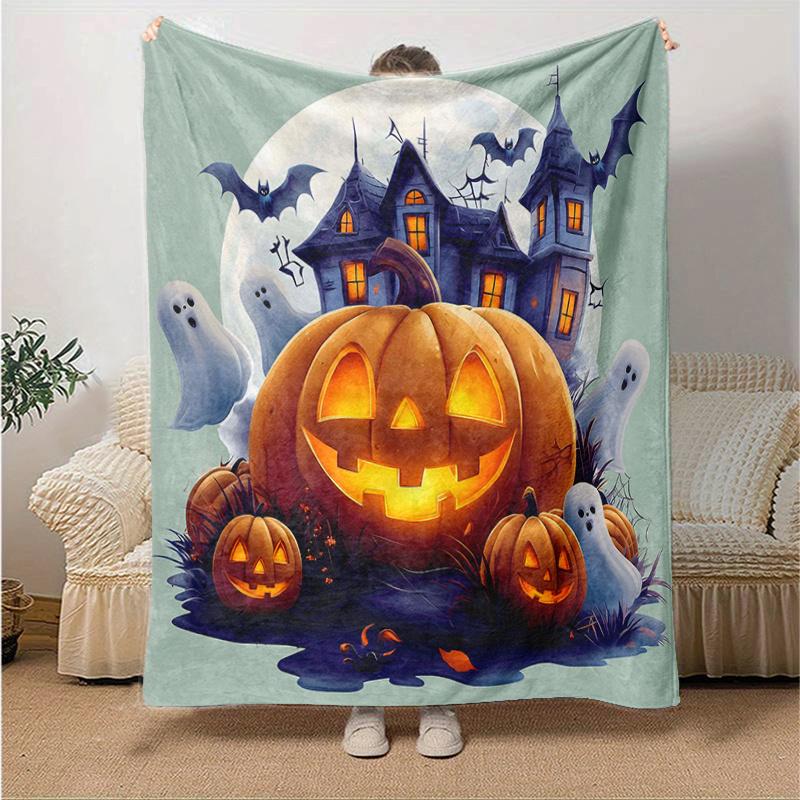 1pc Pumpkin Halloween Blanket Seasonal Home Decorative Throw for All Seasons, Living Room, Travel, Camping, Car Blankets