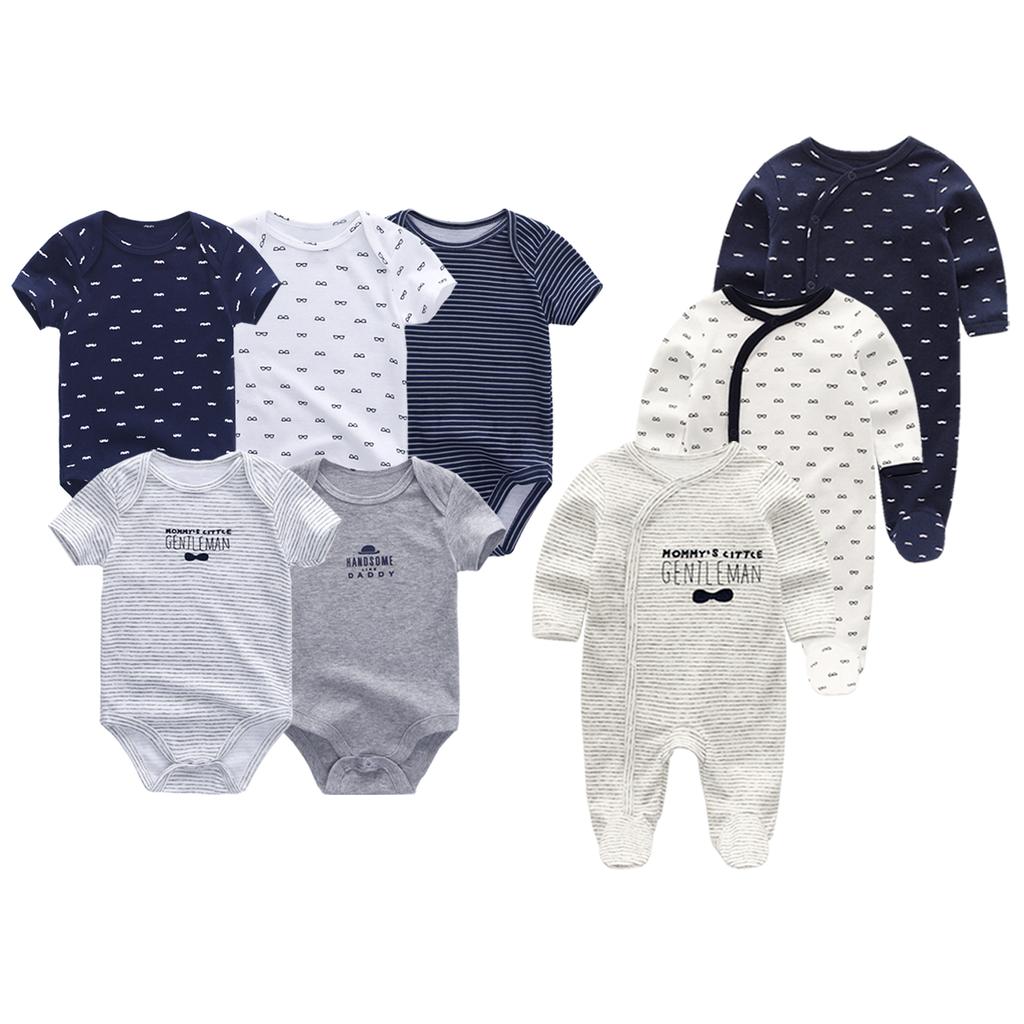 Одежда для новорожденных с рисунком из мультфильмов, 5 шт., боди с коротким рукавом для малышей и 3 шт., детские комбинезоны, мягкая детская одежда