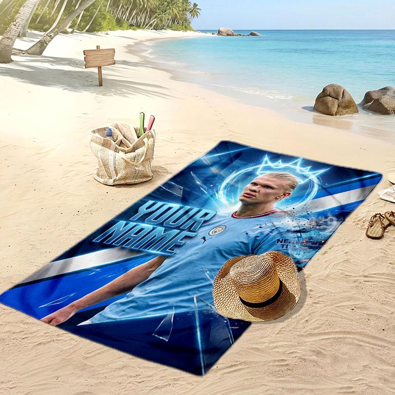 Erling Haaland Personalized Printed Beach Towel Soccer Logo Support Custom Name Text Absorbent Towel For Sport Travel Special Gift