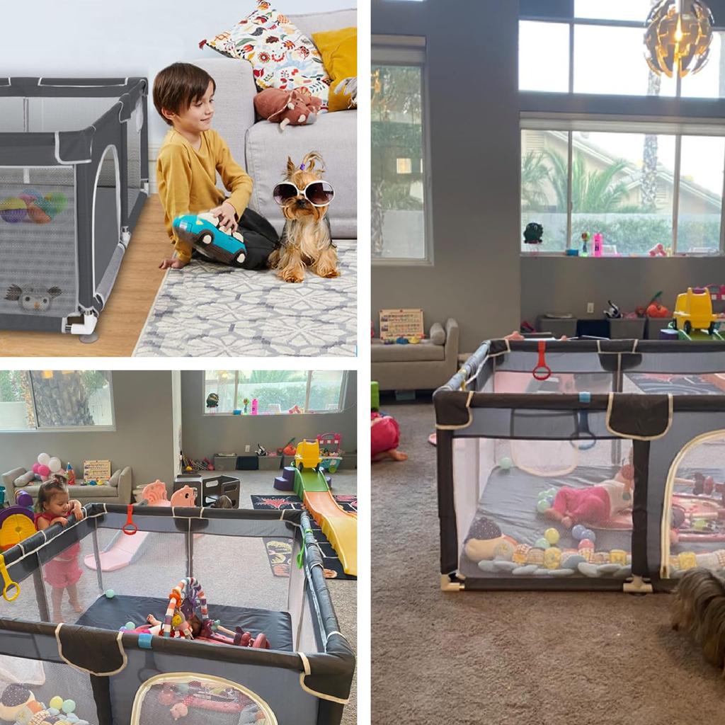 Playpen with Play Mat 120x120cm Baby Small with Door Baby Fence Folding Baby Playpen Circle Easy To Assemble Washable Storage Bag Included Japanese