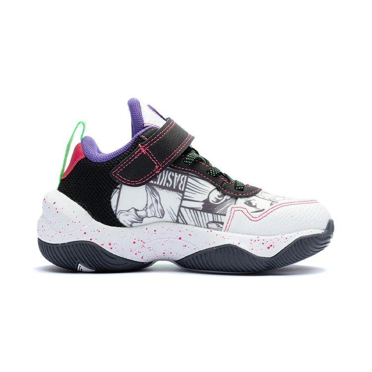 Баскетбольные кроссовки Li Ning Kids с противоскользящим покрытием, амортизирующие, износостойкие, дышащие, средней высоты, детские баскетбольные кроссовки черного и белого цвета YKNR084-3