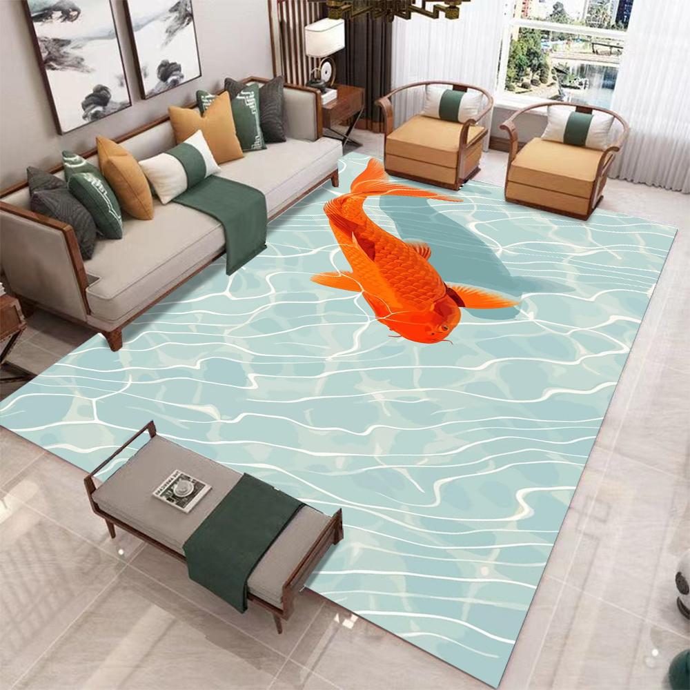 Modern Koi Fish Pattern Carpet, Non-Slip Soft Area Rug for Living Room Bedroom Home Decor Home Dekoration