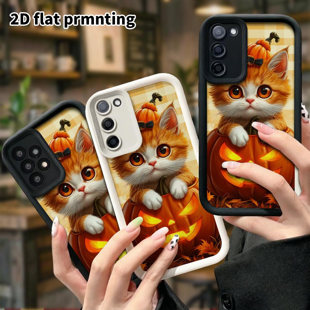 Phone Case: 2D Flat Samsung Galaxy A34 A35 M05 M06 S20 S22 S21 FE Plus 5G Tiered Protective Case, Glowing Pumpkin, Christmas and Halloween Gift