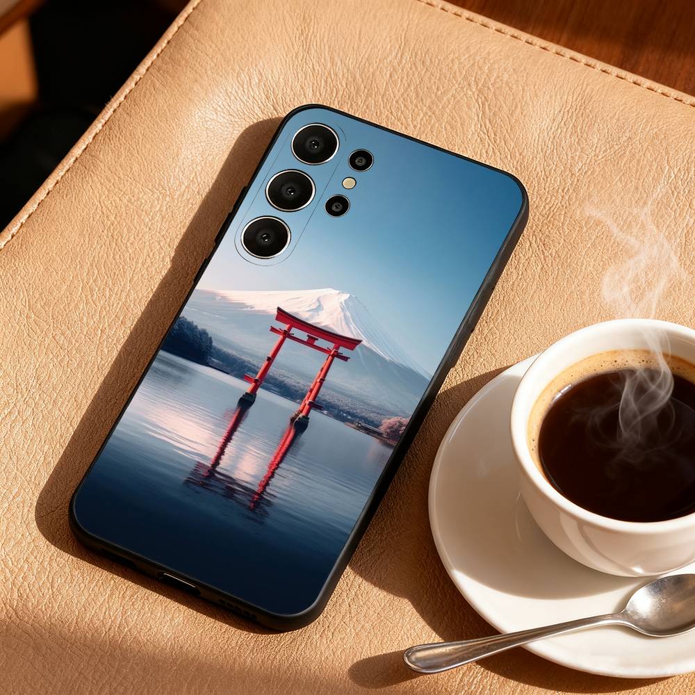 Японские элементы пейзажного искусства Чехол для телефона Для Samsung S26,S25,24,23,22,30,21,10,9,Ultra,Plus,Lite,Черный Мягкий чехол