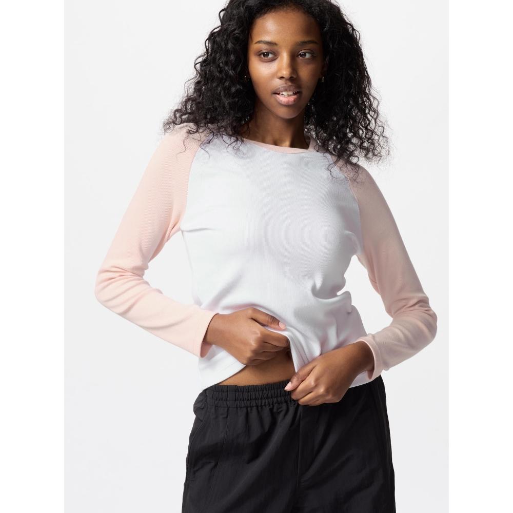 Uniqlo Футболка SofT Lip Crewneck с длинным рукавом, цветной блок