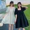2023 Summer French Puff Sleeve A-Line Square Neck Dress for Women