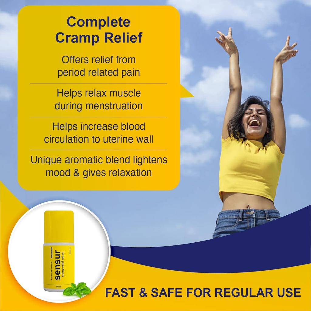 Sensur Ayurvedic Cramp Relief Roll On 50ml Pack of 1 Fast Soothing Relief for Period Pain Abdomen Back Thighs