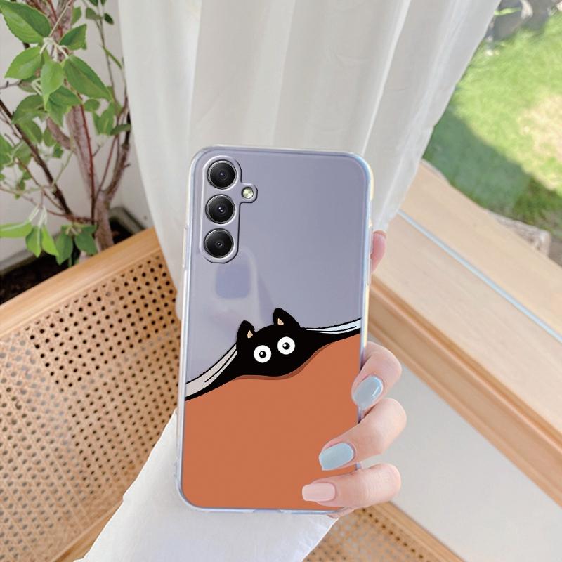 Мягкий силиконовый прозрачный чехол с рисунком черного кота для Xiaomi Redmi Note 13 Pro Poco Samsung A55 A54 A34 A15 S24 M35 iPhone 11 12 13 14 15 противоударный чехол