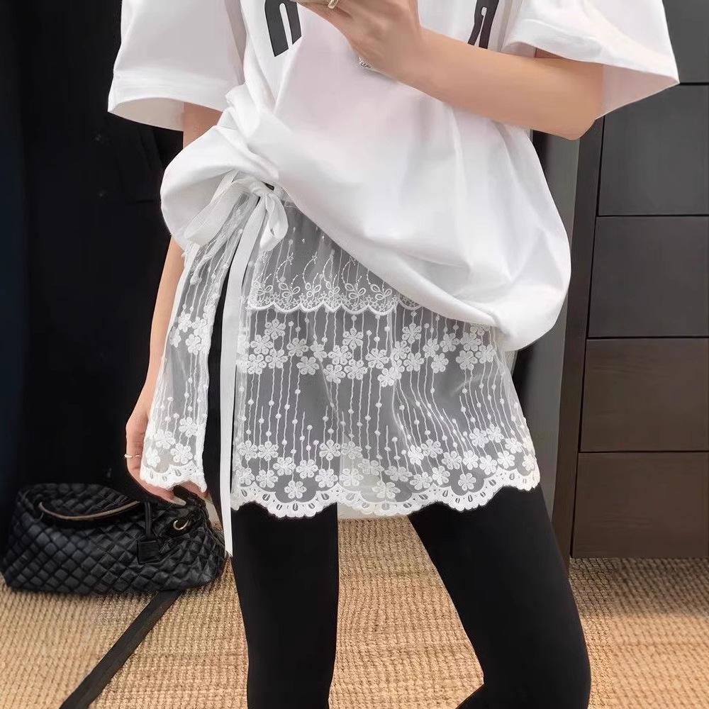 Белая кружевная миди-юбка-пеплум на завязках - Женский многослойный наряд для ранней весны