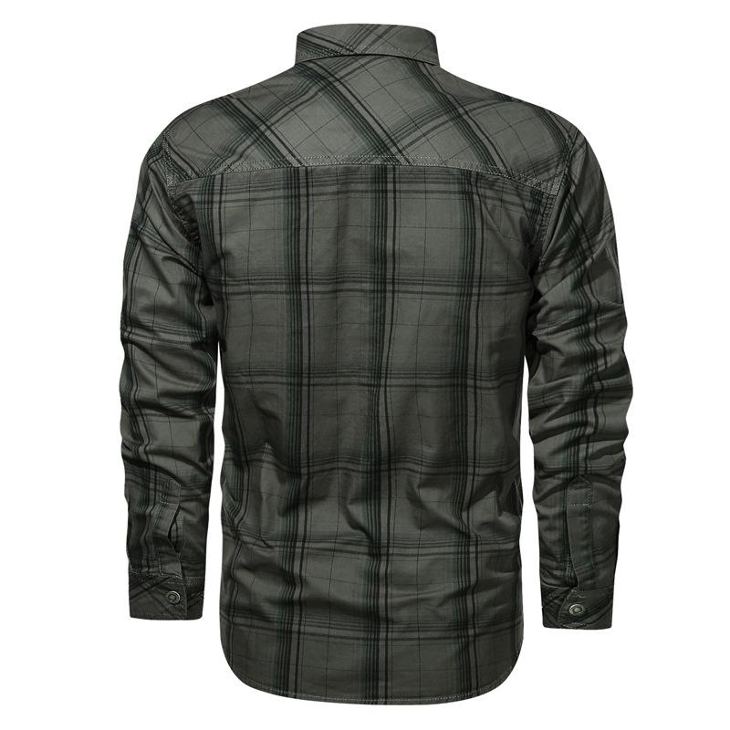 Men's Casual Shirt, Autumn Pure Cotton Plaid Long-sleeved Shirt, Tooling Large-size Shirt