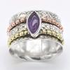Кольцо с натуральным аметистом, 925 пробы, серебряное трехцветное кольцо-спиннер