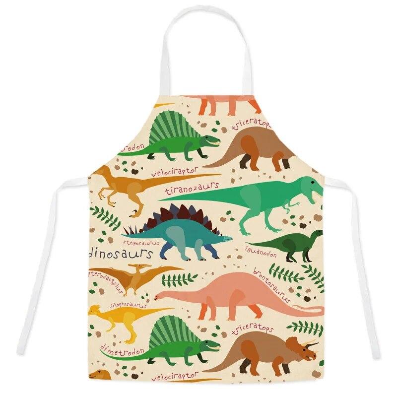Фартук с милым мультяшным динозавром, детский кухонный льняной фартук для взрослых и детей, фартук-нагрудник, фартук для чистки, 47x38 см, 68x55 см