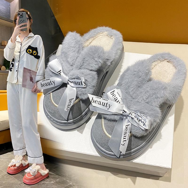 Fashion Women's Cotton Slippers Winter Sweet Thick-soled Wool Cotton Shoes Home Cute Plus Velvet Shoes Women's Warm Anti-ski Boots