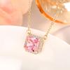 Ожерелье с подвеской Huitan Square Shaped Pink Cubic Zirconie для женщин, помолвки, свадьбы, вечеринки, модное новое ожерелье, ювелирное изделие