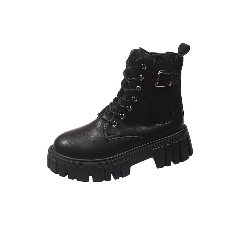 Платформенные ботильоны на блочном каблуке, женские, осенние, новые, универсальные, с круглым носком, на шнуровке спереди, в британском стиле