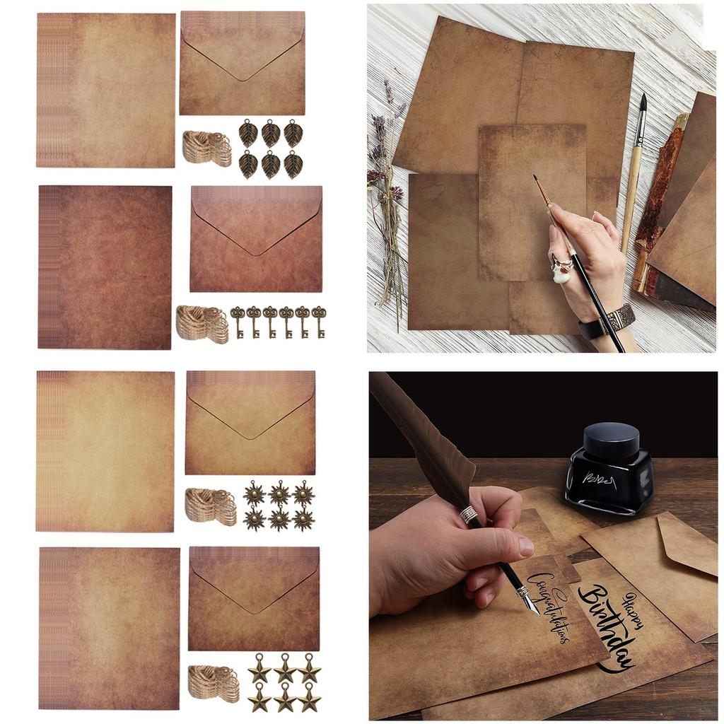 Parchment Antique Colored Printed Paper,Stationery Vintage Letter Writting Paper and Envelope for Craft, Invitations,