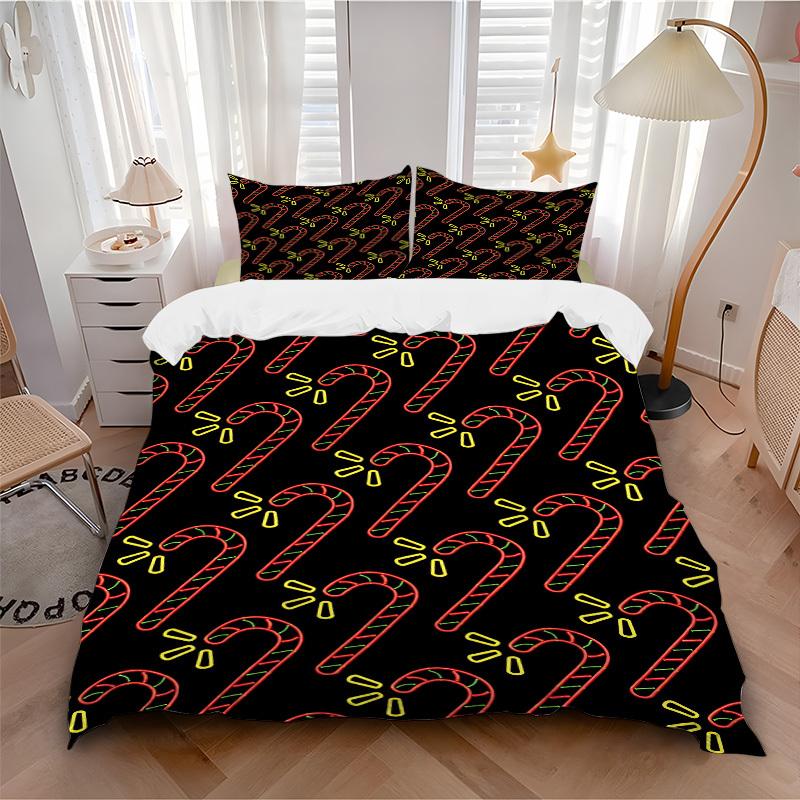 3Pcs Candy Cane Pattern Printed Bedding Set, Breathable And Soft,(Includes 1 Duvet Cover And 2 Pillowcases, Quilt Not Included) yy250815142