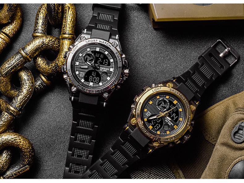Мужские многофункциональные водонепроницаемые спортивные часы Sanda с двойным дисплеем, люминесцентными стрелками и функцией будильника