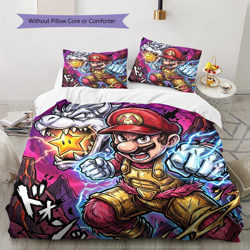 Super Mario Pattern Bedding Quilt Set Quilt Cover Pillowcase Home Decoration Birthday Gift (1 * duvet cover + 2 * pillowcase, without core)
