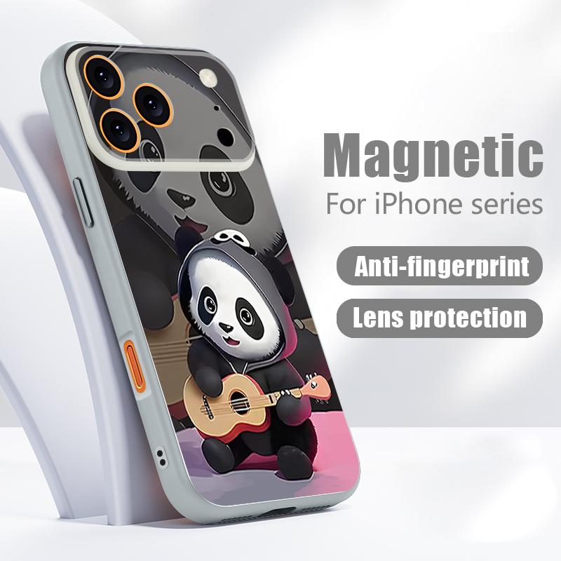 Чехол-панда, играющая на гитаре, Для iPhone 17 Pro Max Магнитный Для Magsafe Покрытие с ощущением кожи Для iPhone 16 15 14 13 Pro Max