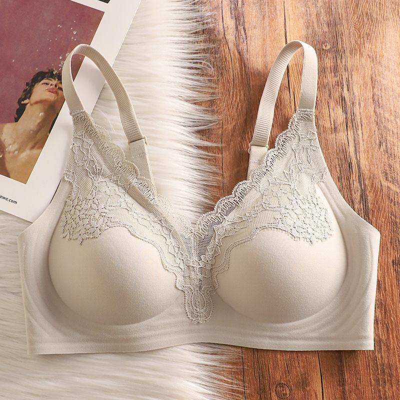 Sexy deep v lace collar seamless underwear women's small breasts gather thin styles, sub-breasts anti-sagging no steel ring bra