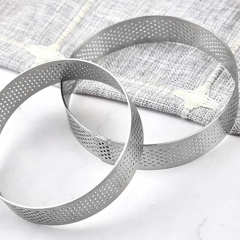 10 шт., 5 см, нержавеющая сталь, круглая форма для тарта, жаропрочное перфорированное кольцо для мусса, кухонные принадлежности