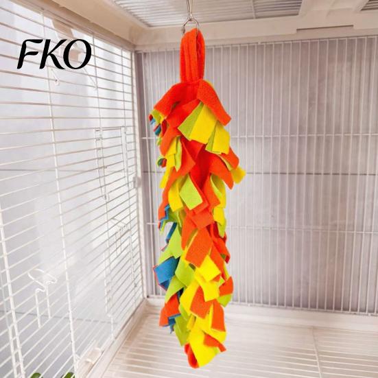 Bird Hanging Toy 2Pcs Parrot Chewing with Metal Ring, Colorful Felt Strips, Small Animal Anxiety Relief Climbing Activity for Cockatiels Conures